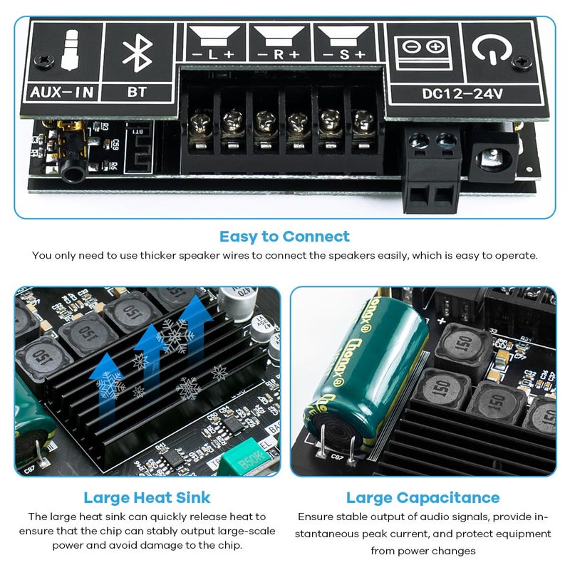 Hosyond ZK-TB21 Bluetooth 5.0 50W+50W+100W 2.1 Channel Subwoofer Amplifier Board TPA3116D2 HiFi Treble and Bass Control Stereo Digital Audio Amp Board for Home Theater DIY Speakers - Image 4